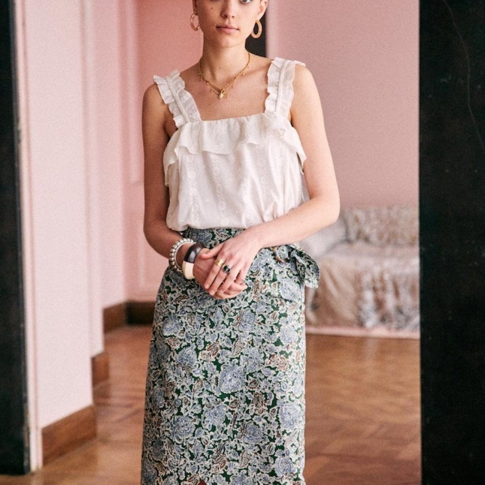 Sezane Paris Hermine Blouse Top White Floral Embroidered Cotton - Picture 3 of 7